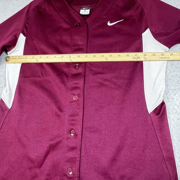 Nike Jersey Mens Large Maroon White Short Sleeve Baseball Button Up Logo Jersey - Picture 6 of 12